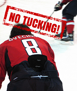 NHL's Alex Ovechkin on the ice with a tucked-in jersey