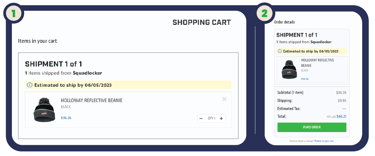 Estimated shipping examples