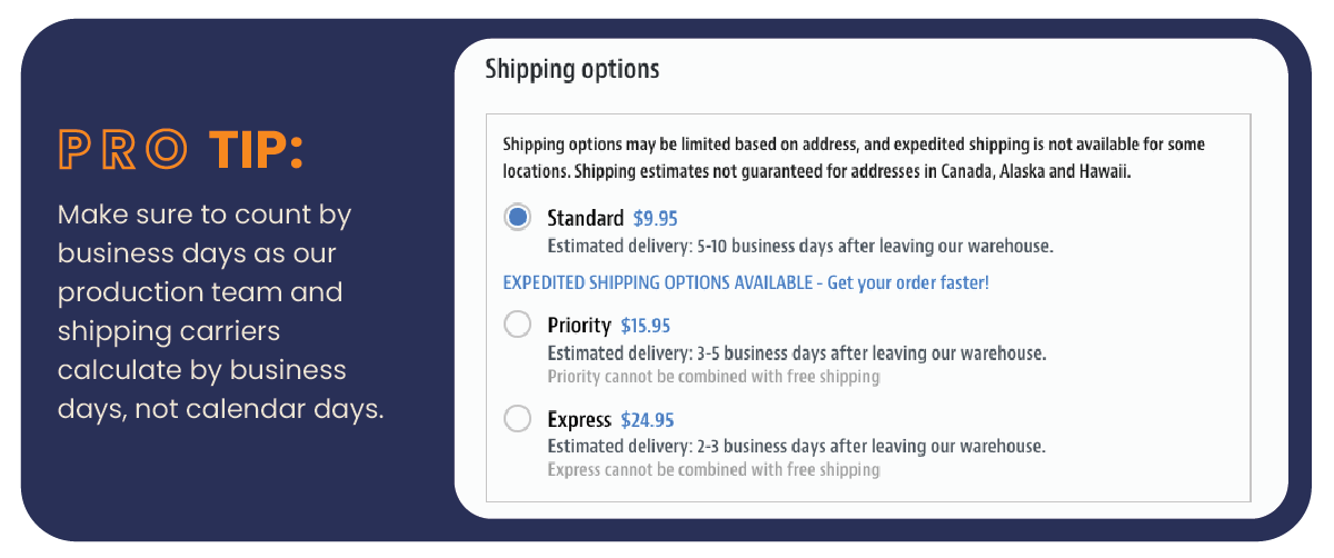 Pro tip: Shipping days are business days