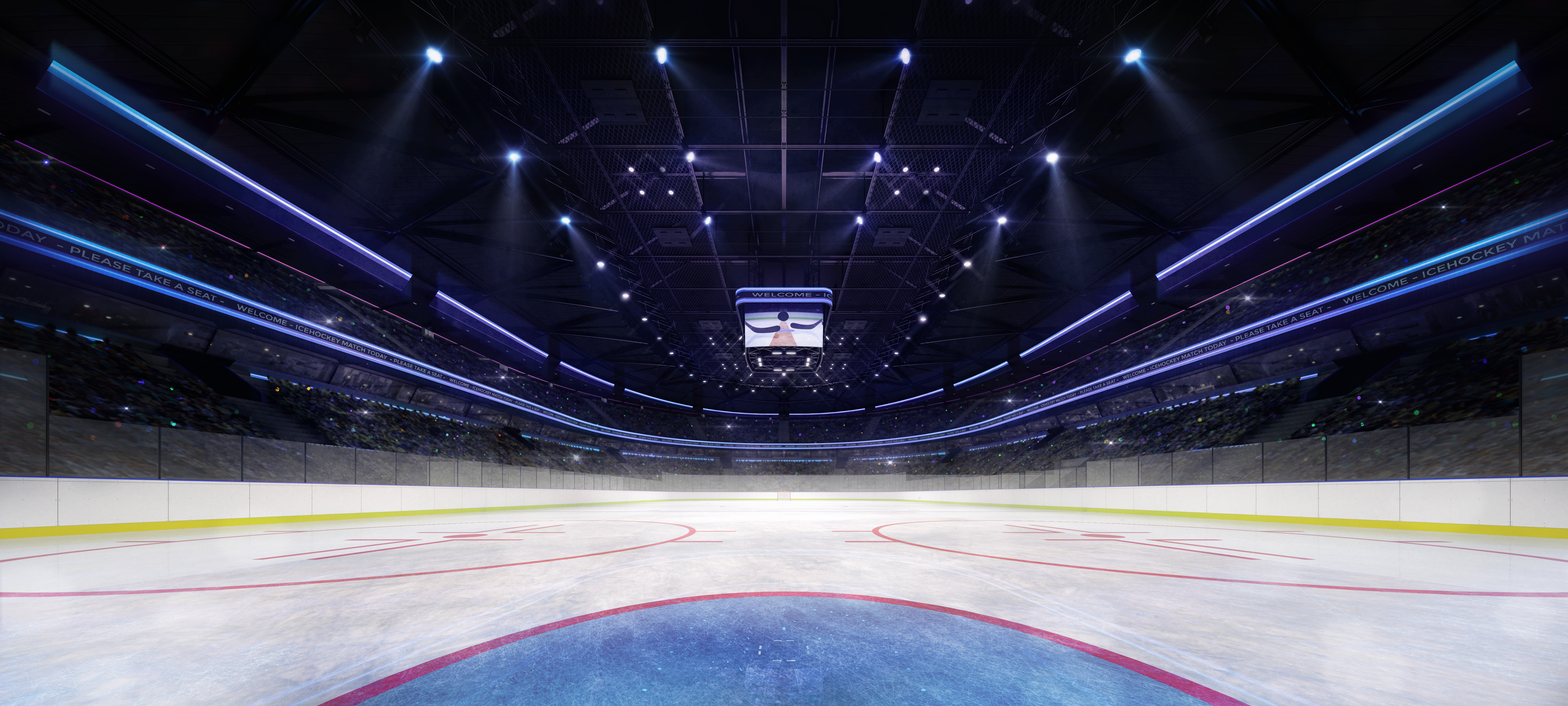 Hockey rink with lights on