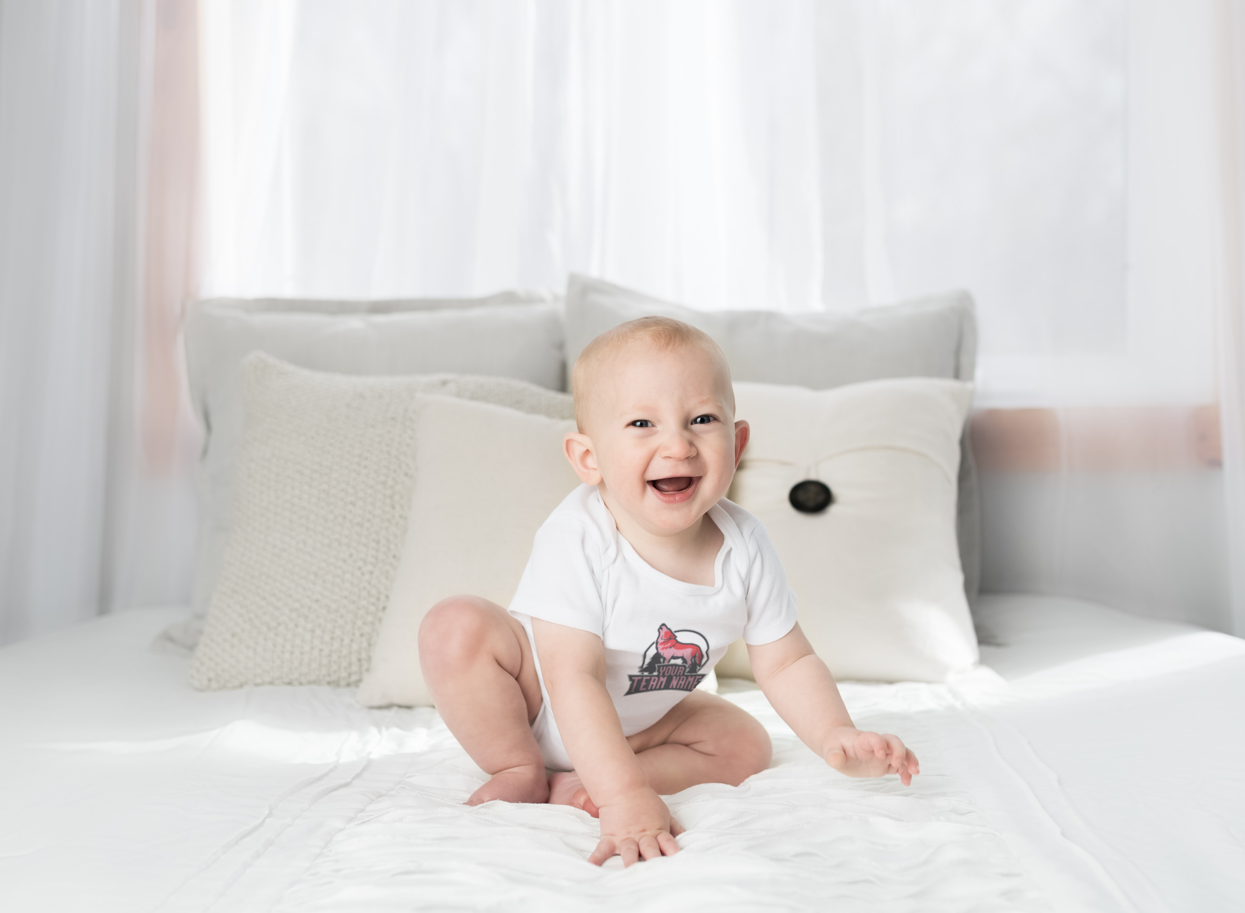 cute baby in a custom decorated onesie